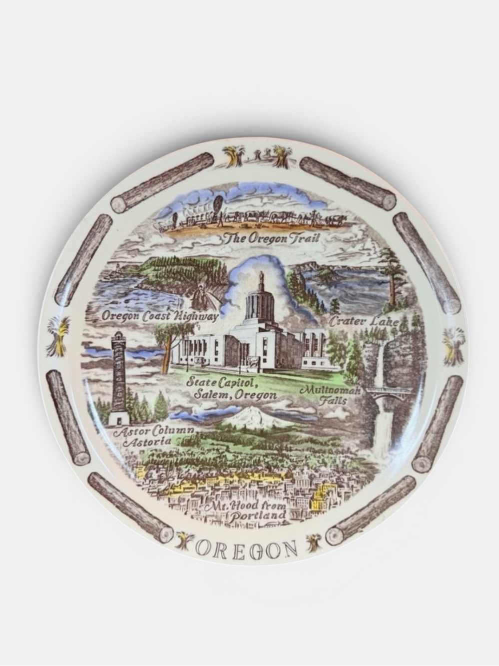 Vernon Kilns “State of Oregon” colorful ceramic collector plate